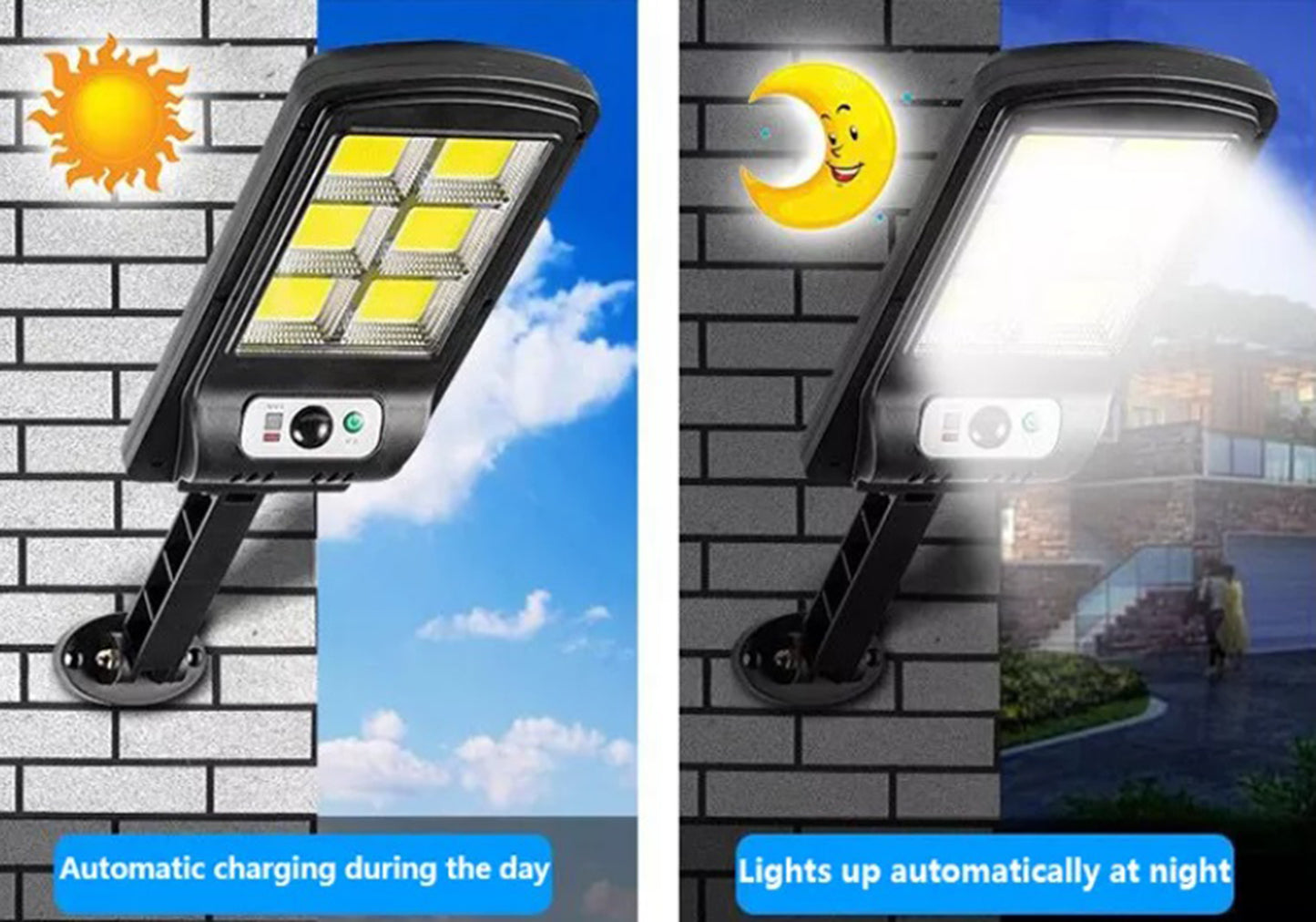 Luz Led inteligente con panel solar control remoto y sensor movimiento