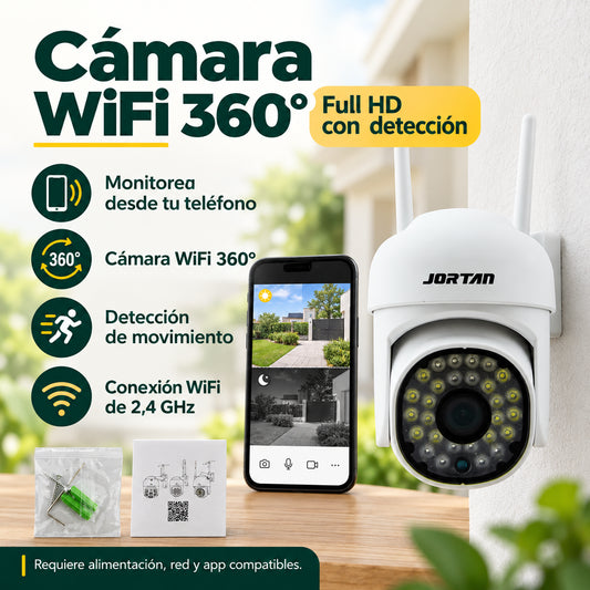 Cámara WiFi 360° Full HD con detección · información en castellano