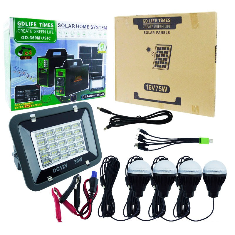 Generador Solar 350W 4 Ampolletas LED Reflector LED Bluetooth 75000mAh