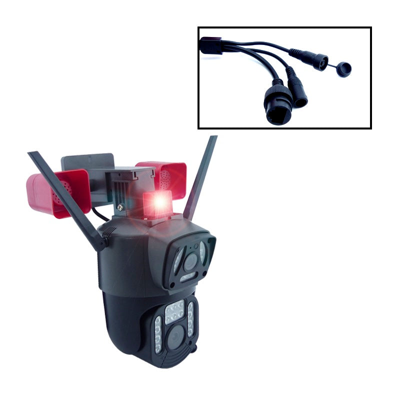 Cámara Seguridad WiFi Doble Lente Sirena Baliza IP23 LED HD Cobertura