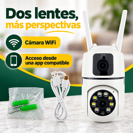 Cámara de Seguridad WiFi Dual 360° – Diseño Vertical · información en castellano
