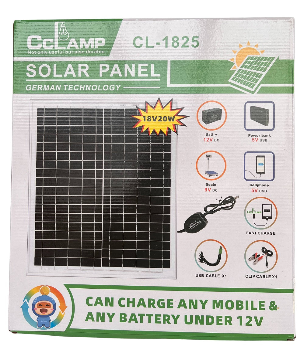 Panel Solar Portátil 20W 18V Adaptador de carga Múltiple Cable USB