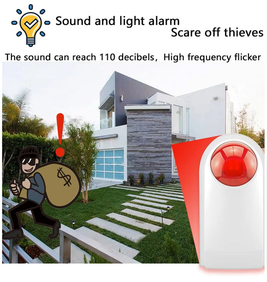 Sirena Estroboscópica WiFi para Exteriores 110-120dB 10 Controles Remotos