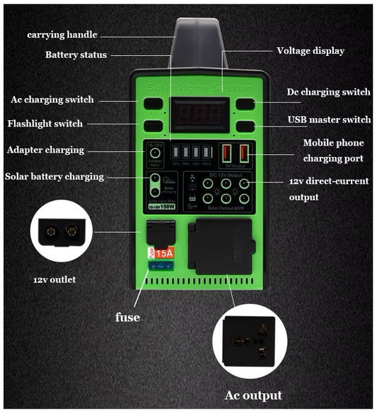 Generador Solar 150W 4 Ampolletas LED Reflector / Panel Solar 50400mAh