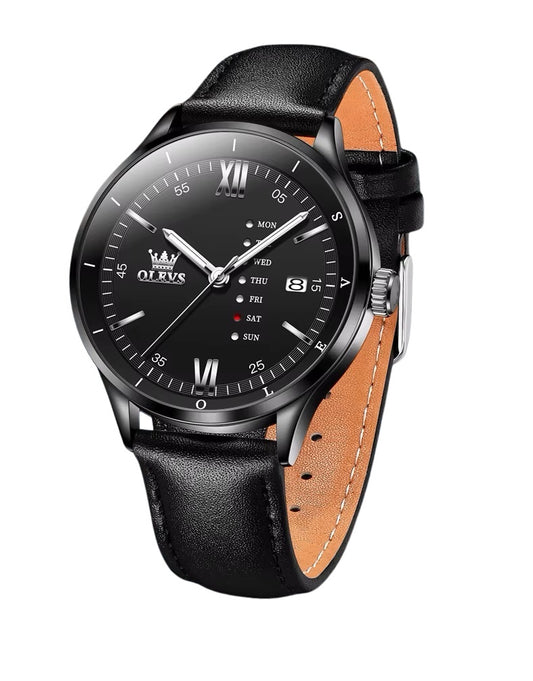 Reloj de Hombre Elegante con Correa de Cuero Calendario Completo