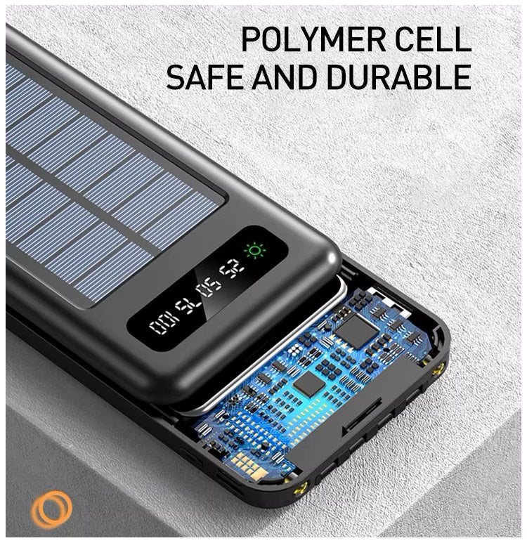 Batería Portátil Power Bank Solar 20000mAh Cables Integrados Luz LED