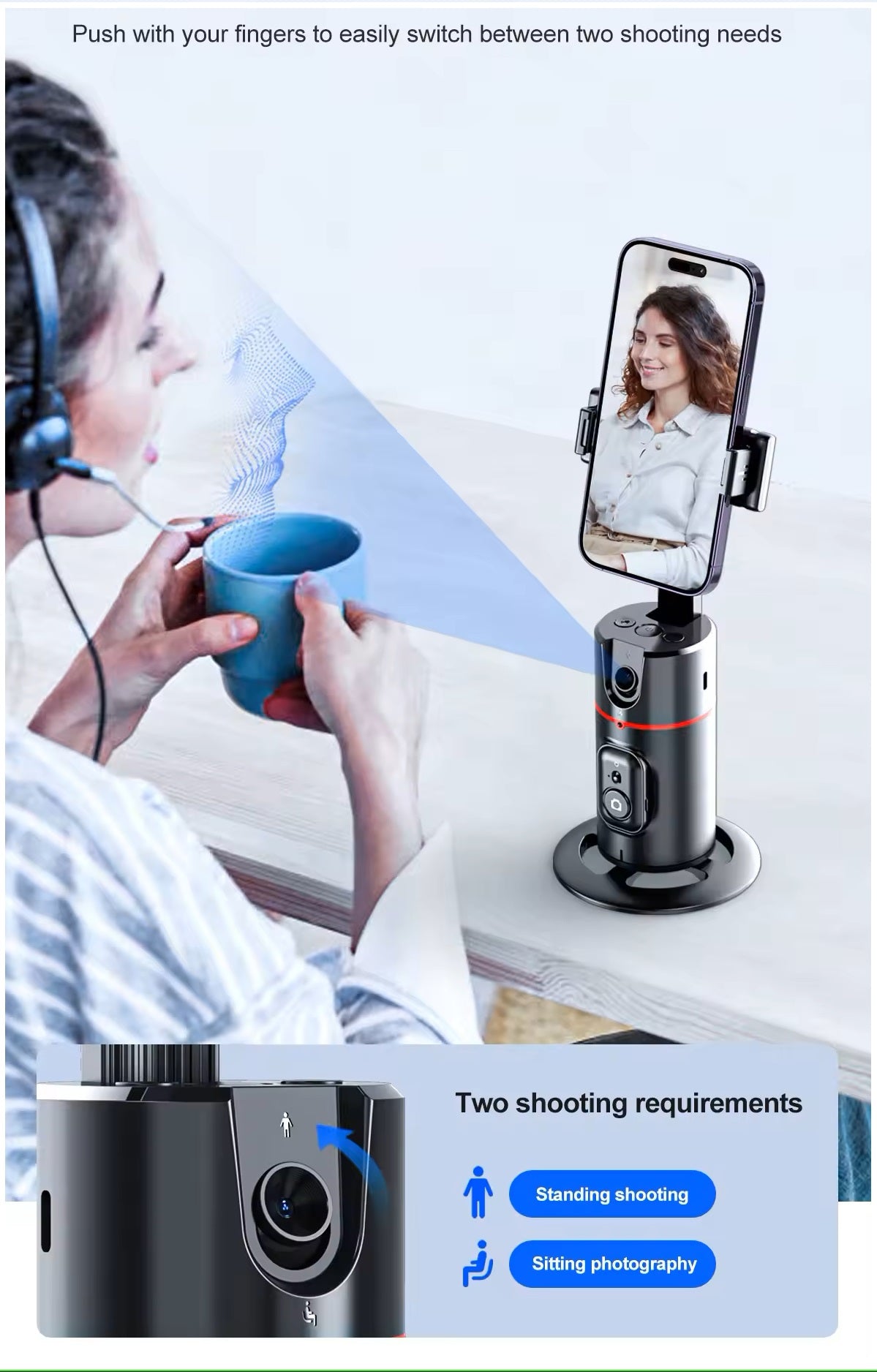 Trípode 360° Seguimiento Facial Automático con Control Remoto