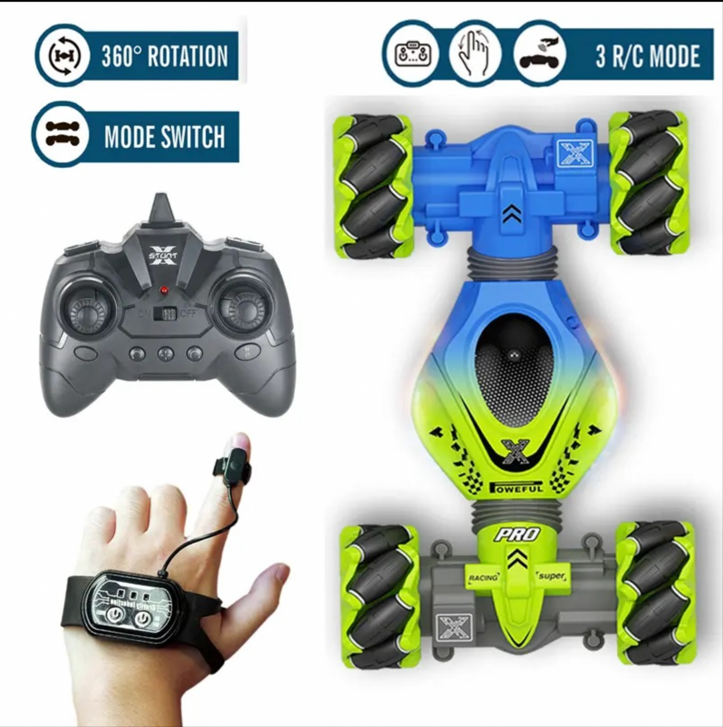 (Prueba) Auto control Remoto 3 Modos Sensor movimiento control y mano Verde