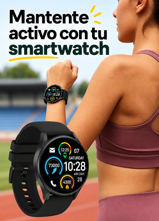 Smartwatch S37 · actividad diaria con correa negra