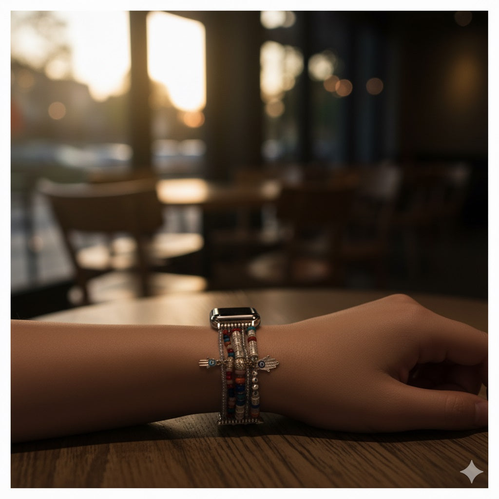 Correa Bohemia de Cuentas para Apple Watch 42/44 mm Múltiples Hilos Decorativos y Dijes Protectores