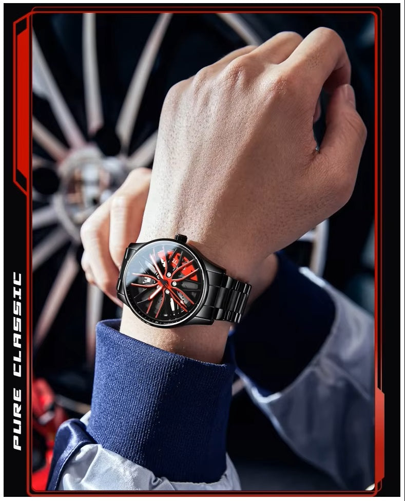 Reloj para Hombre con Diseño Exclusivo Llanta de Coche Giratoria