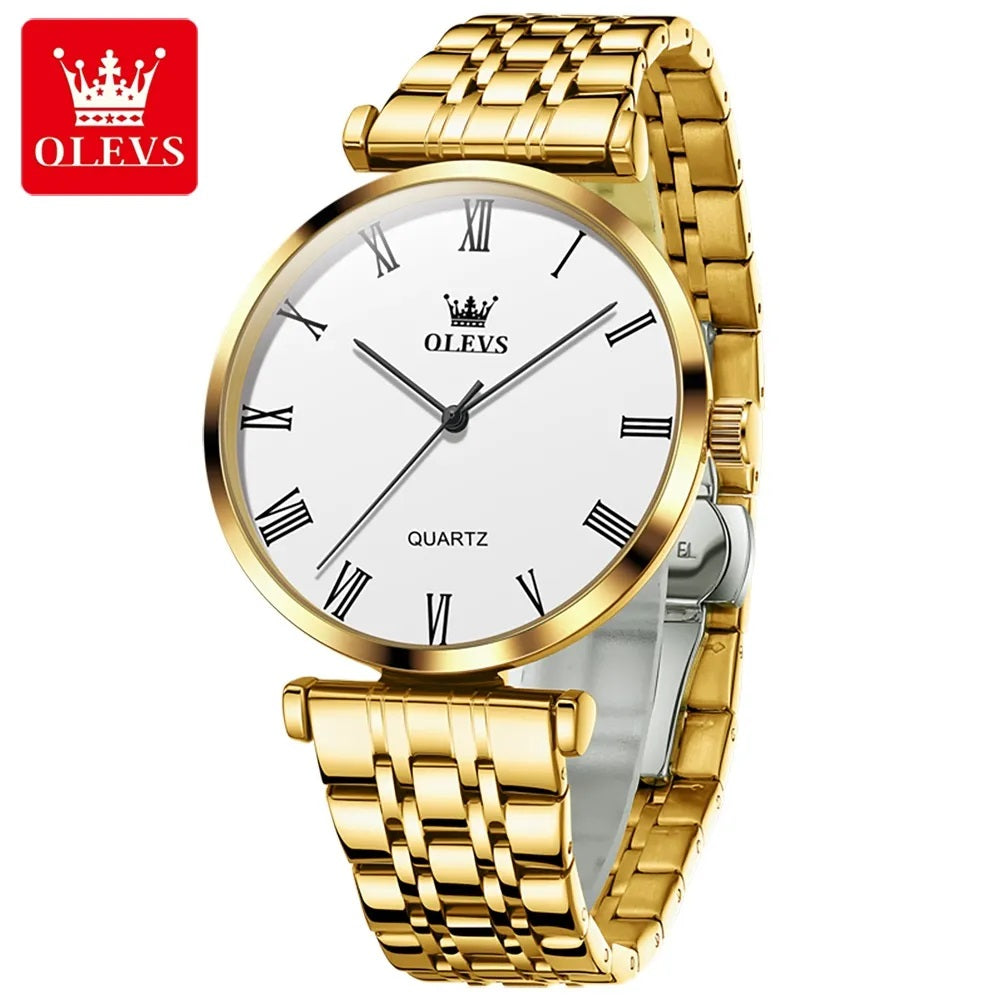 Reloj de Mujer Elegante de Cuarzo Pulsera de Acero Inoxidable Dorado