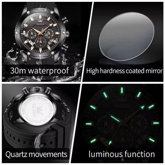 Reloj Deportivo de Lujo OLEV Acero Inoxidable Cuarzo Sumergible 30M