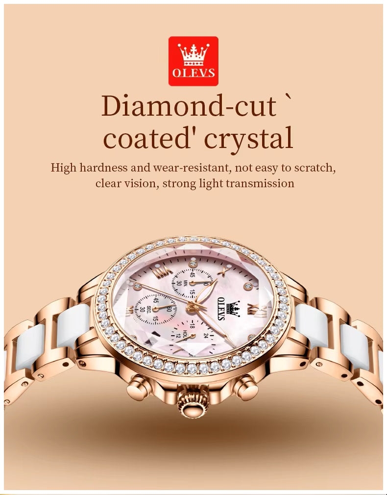 Reloj Femenino de Acero Inoxidable Cristal de Corte Diamante