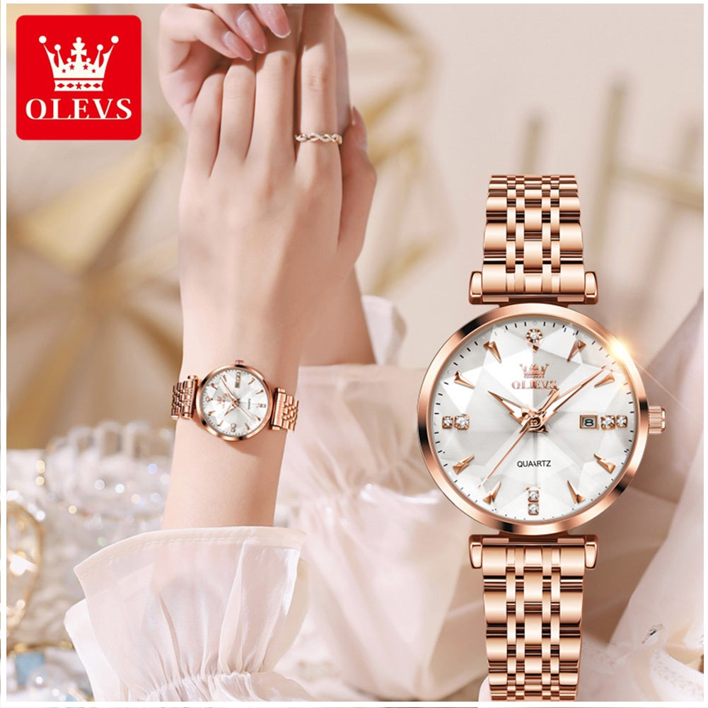 Reloj de Cuarzo para Mujer Esfera Esmeralda Detalles de Cristal Correa Acero Inoxidable