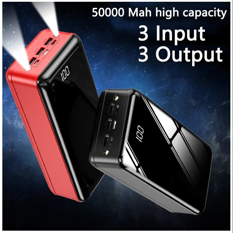 Cargador Portátil Power Bank 50000 mAh 3USB Tipo C Lightning linterna Rojo