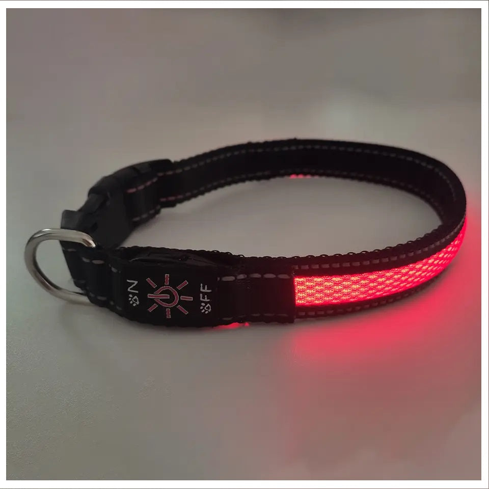 Collar Luz LED 3 modos Luz carga USB Perros Gatos Talla S Rojo