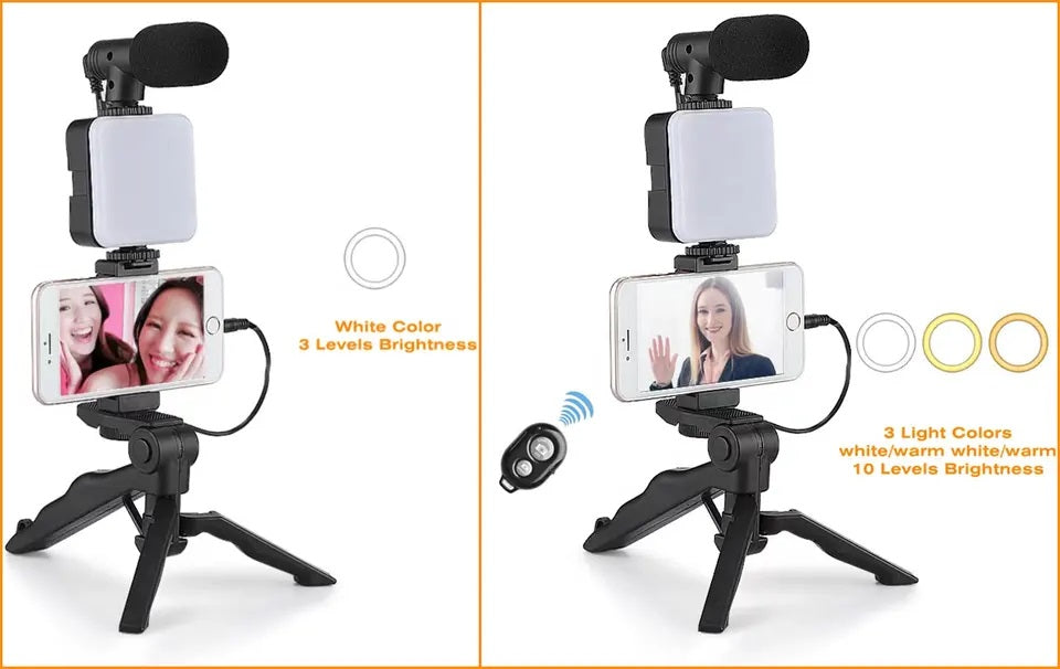 Kit de Grabación Micrófono Luz Led Soporte Control Remoto Trípode