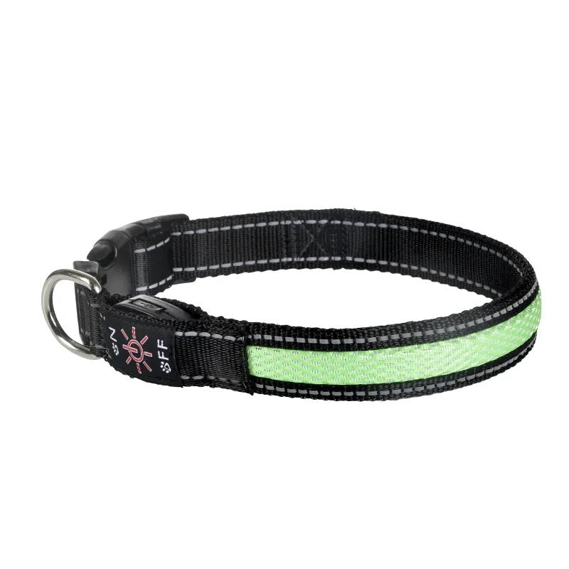 Collar Luz LED 3 modos Luz carga USB Perros Gatos Verde Talla M