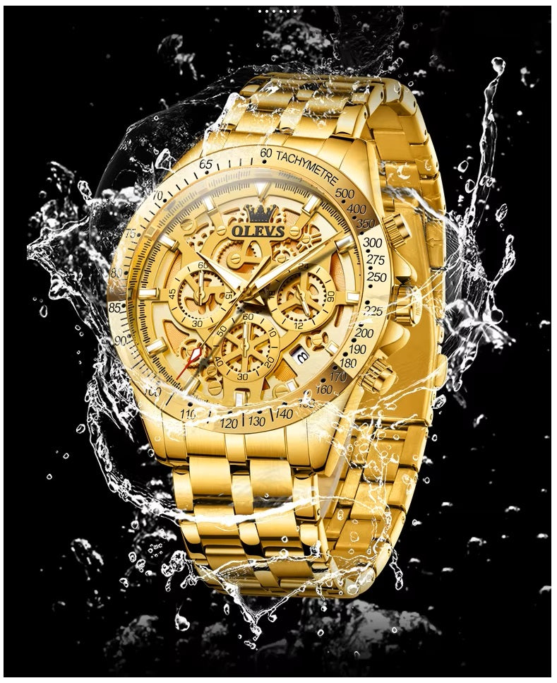 Reloj de Pulsera para Hombre Clásico de Lujo Acero Inoxidable Dorado