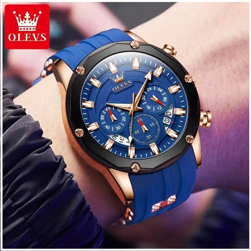 Reloj Cronógrafo Deportivo para Hombre con Calendario Completo Correa de Silicona Azul