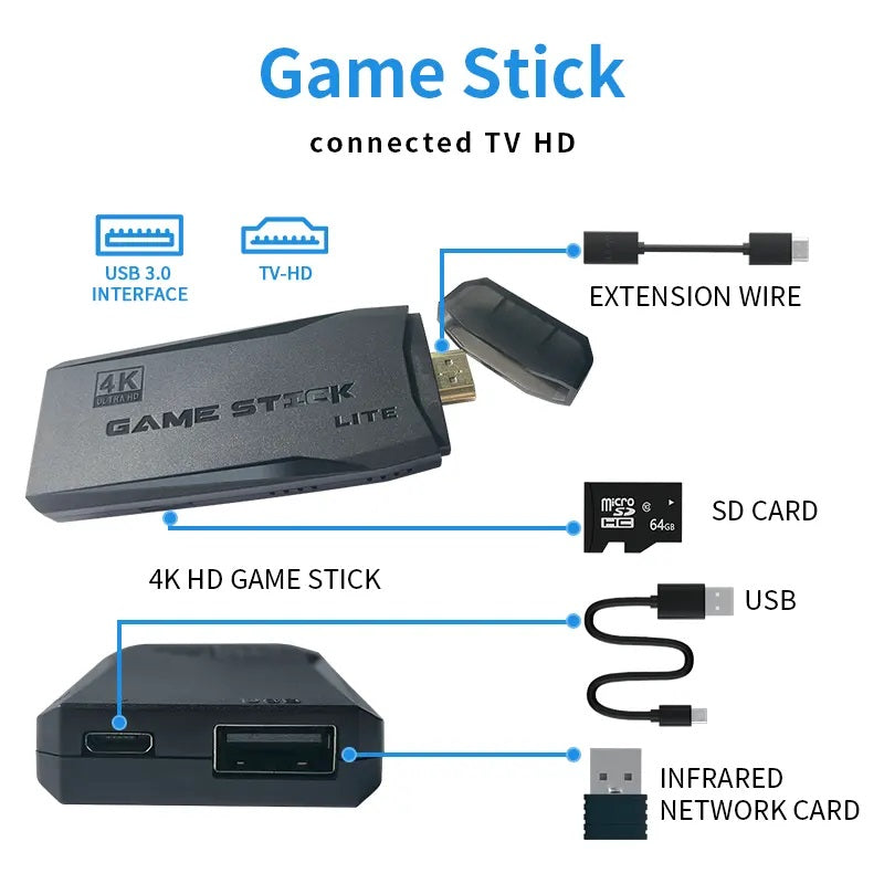 Consola de Videojuegos Stick 4K 10 mil Juegos 2 Controles Inalámbricos