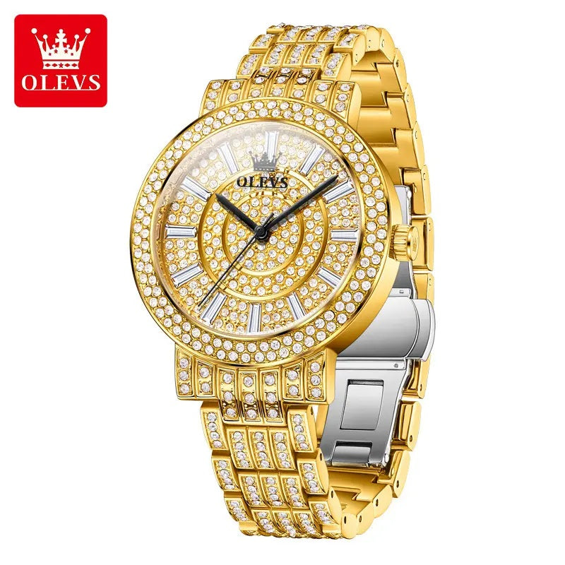 Reloj de Lujo Dorado para Mujer Cuarzo, Cristales y Acabado Metálico