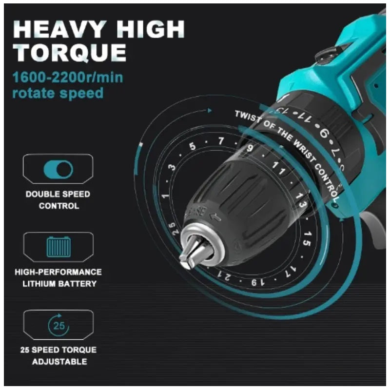 Taladro Portátil Recargable 36V con 24 Accesorios 32Nm Máx. Luz Led