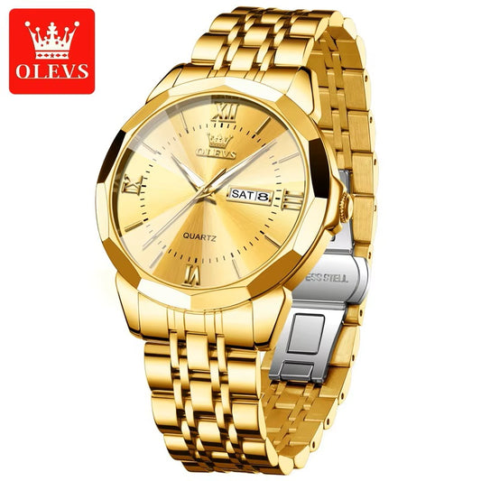 Reloj Dorado de Acero Inoxidable para Hombre Estilo Lujo y Deportivo