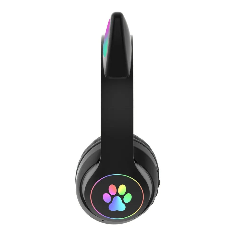 Audífonos inalámbricos Bluetooth RGB Orejas gato BT 5.0 Negro