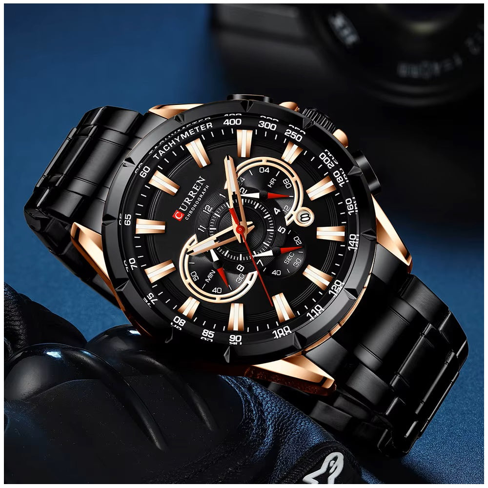 Reloj Hombre Curren Acero Inoxidable Cuarzo Cronógrafo Cristal