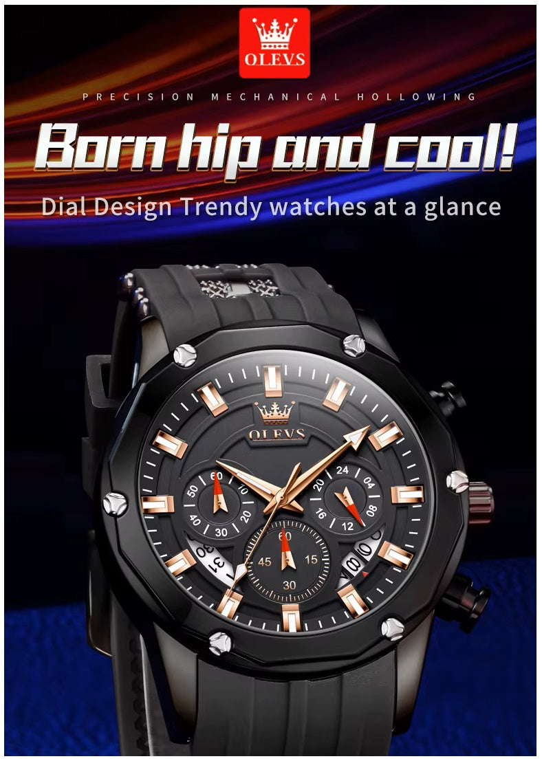 Reloj Deportivo de Lujo OLEV Acero Inoxidable Cuarzo Sumergible 30M