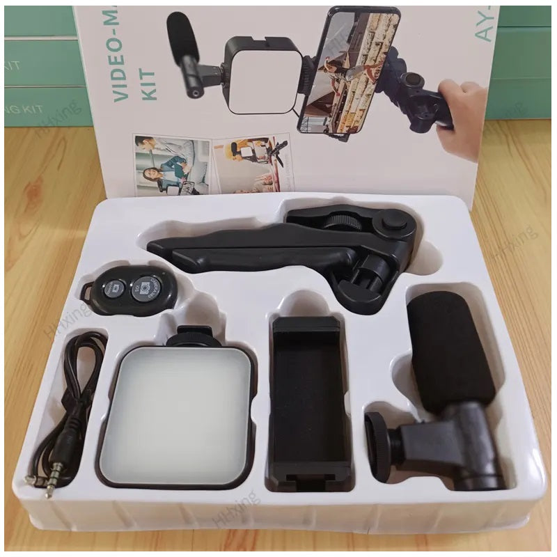 Kit de Grabación Micrófono Luz Led Soporte Control Remoto Trípode