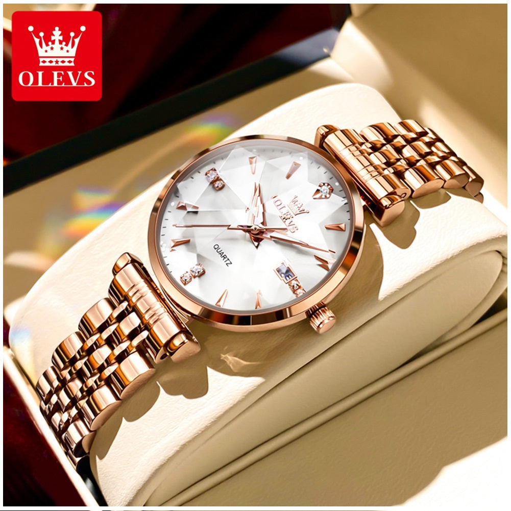 Reloj de Cuarzo para Mujer Esfera Esmeralda Detalles de Cristal Correa Acero Inoxidable