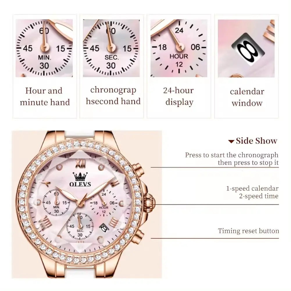Reloj Femenino de Acero Inoxidable Cristal de Corte Diamante