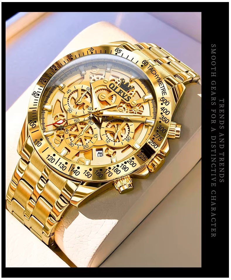 Reloj de Pulsera para Hombre Clásico de Lujo Acero Inoxidable Dorado