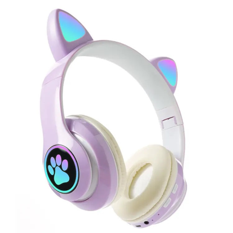 Audífonos inalámbricos Bluetooth RGB Orejas gato BT 5.0 FUCSIA