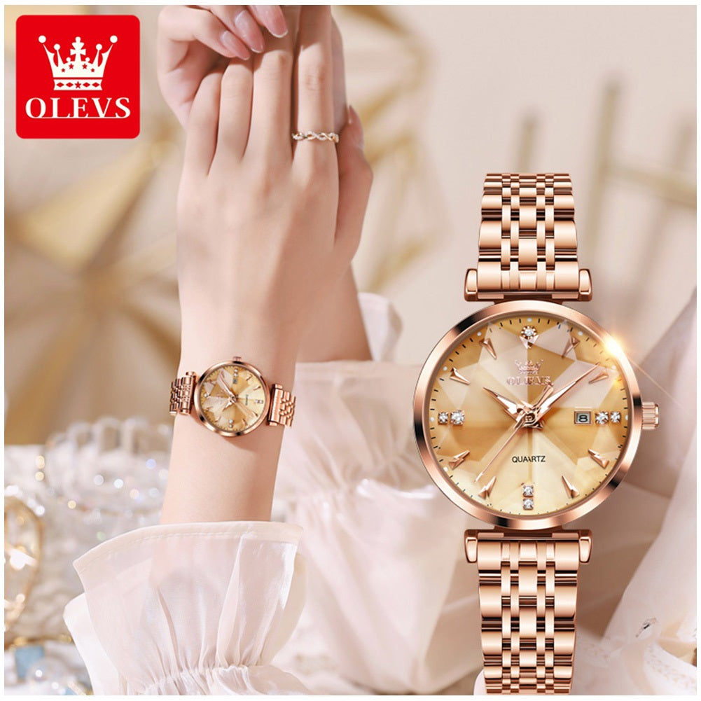 Reloj de Cuarzo para Mujer Esfera Esmeralda Detalles de Cristal Correa Acero Inoxidable
