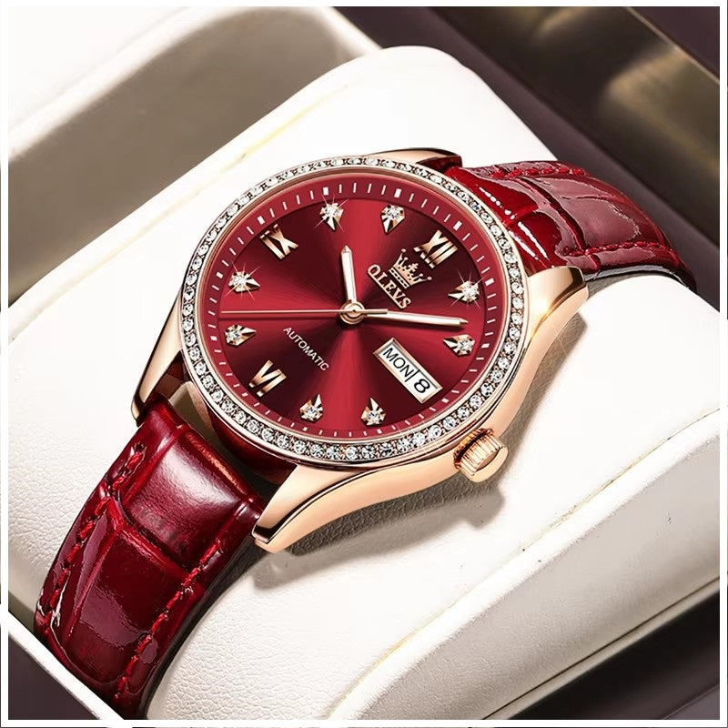 Reloj Automático de Lujo Elegante para Mujer con Correa de Cuero