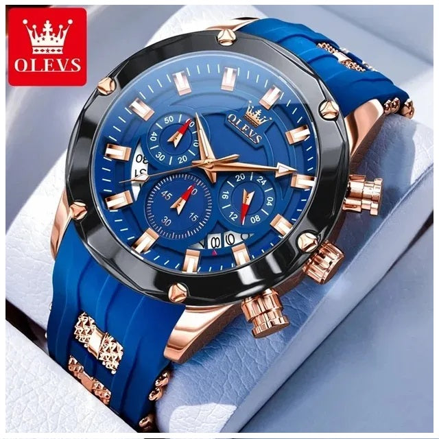Reloj Cronógrafo Deportivo para Hombre con Calendario Completo Correa de Silicona Azul