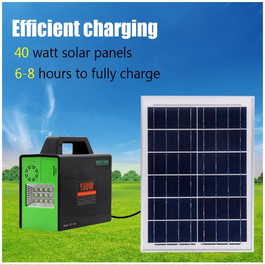 Generador Solar 150W 4 Ampolletas LED Reflector / Panel Solar 50400mAh