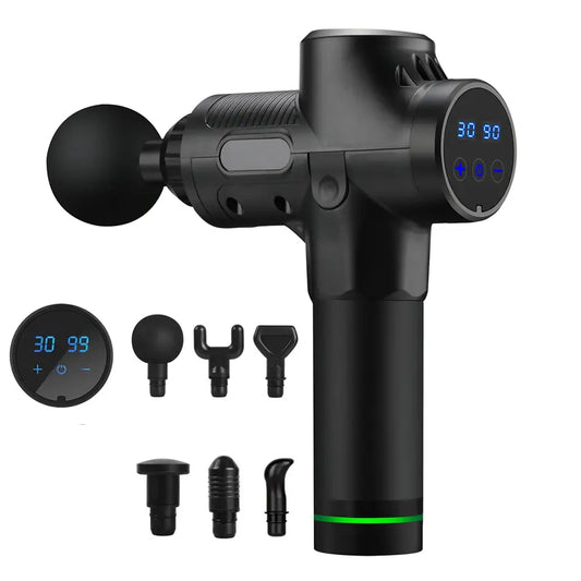 Masajeador Muscular Pistola Gun 30 Velocidades Digital 2500 mAh Negro
