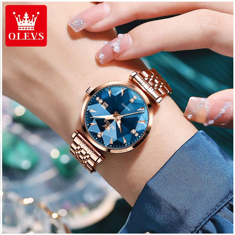 Reloj de Cuarzo para Mujer Esfera Esmeralda Detalles de Cristal Correa Acero Inoxidable