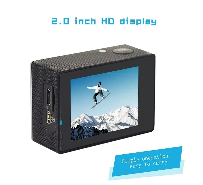 Cámara Deportiva HD 1080 Portátil Impermeable 30mt Gran Angular 140°