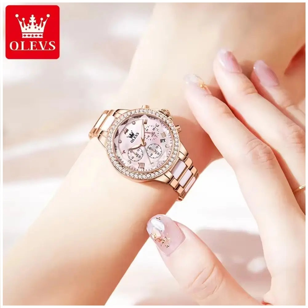 Reloj Femenino de Acero Inoxidable Cristal de Corte Diamante