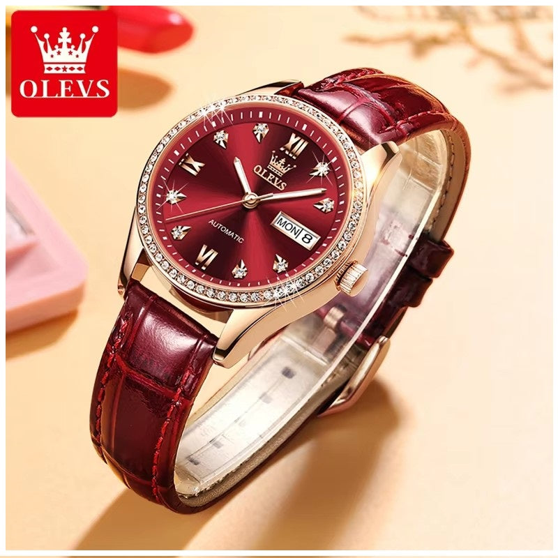 Reloj Automático de Lujo Elegante para Mujer con Correa de Cuero