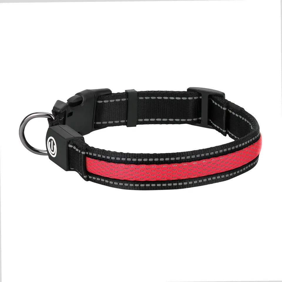 Collar Luz LED 3 modos Luz carga USB Perros Gatos Talla S Rojo