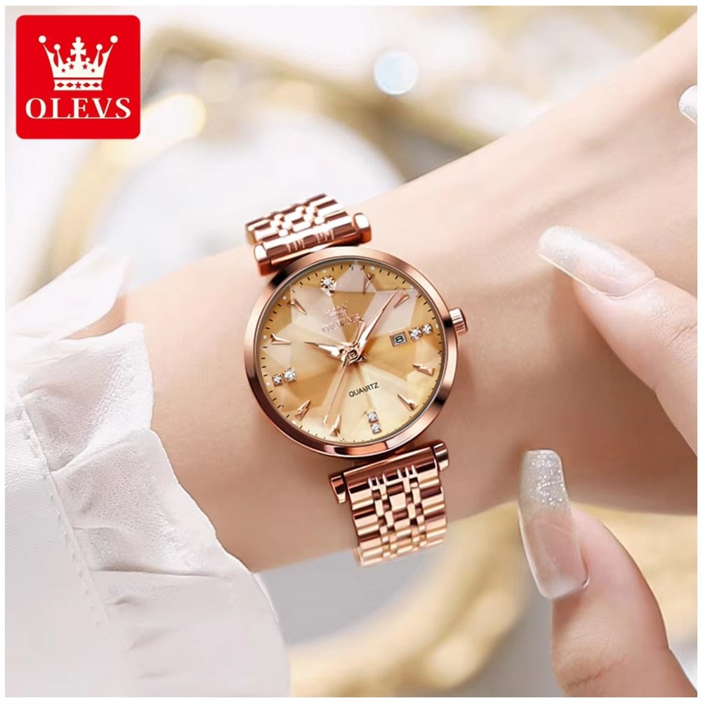 Reloj de Cuarzo para Mujer Esfera Esmeralda Detalles de Cristal Correa Acero Inoxidable