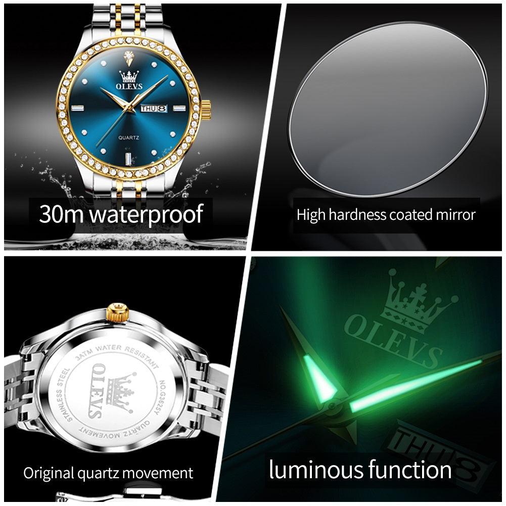 Reloj de Lujo para Hombre Diseño Clásico y Esfera Azul Real Acero Inoxidable Movimiento de Cuarzo