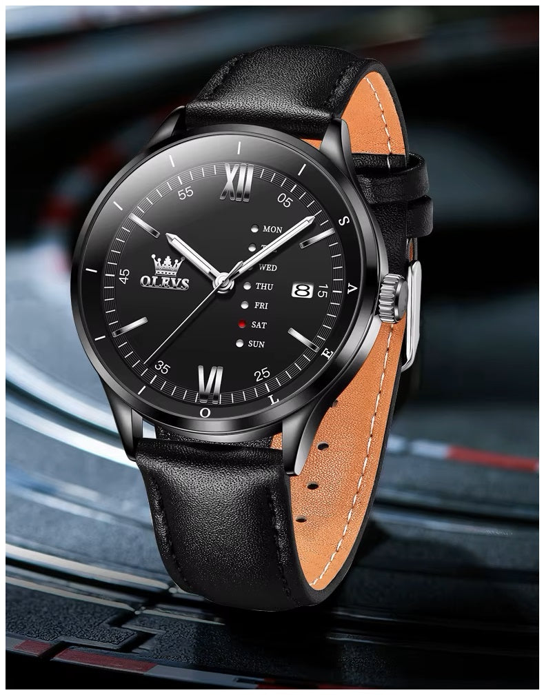 Reloj de Hombre Elegante con Correa de Cuero Calendario Completo